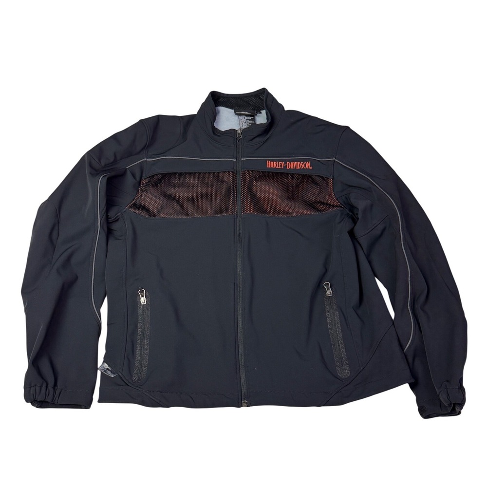 Harley-Davidson Mens Black Softshell Mesh Riding Jacket Reflective RN103819 L